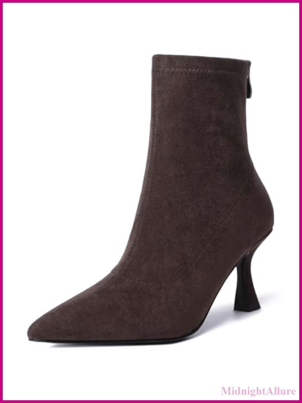 Kitten Heel Pointed Toe Ankle Booties Faux Leather Zip Closure